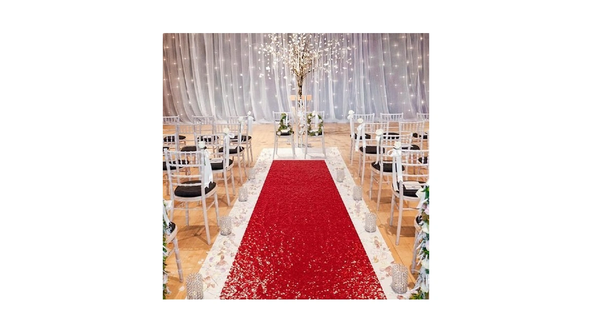 Partydelight Red Sequin Carpet Runner For Party 2.6x15ft