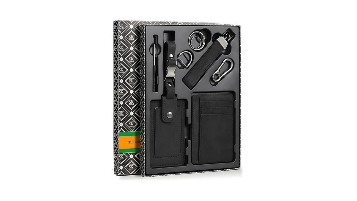Teskyer Genuine Leather Gift Set For Men, Wallet, Luggage Tag