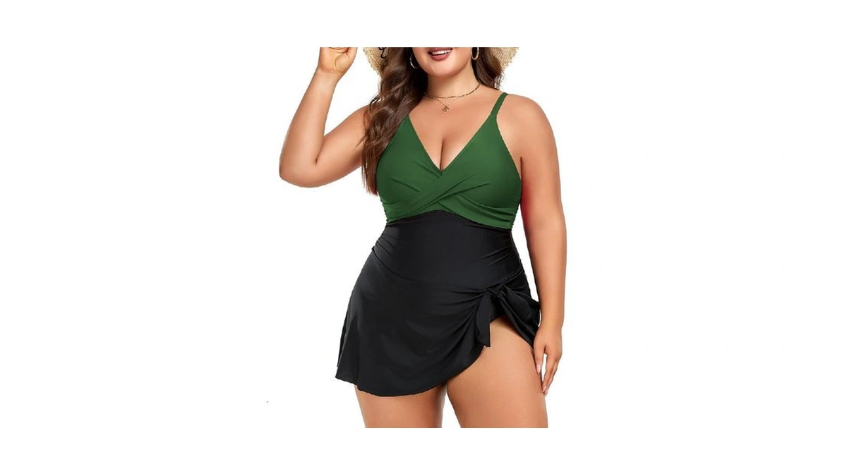 Women Plus Size Swim Dress Tummy Control One Piece Swimsuit