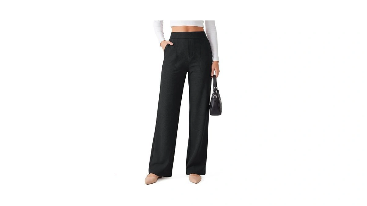 G4free Waffle Wide Leg Dress Pants For Women High Waisted