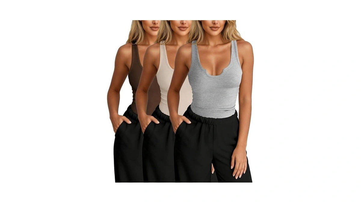 Zeflows Womens 3 Packs V Notch Neck Ribbed Knit Tank