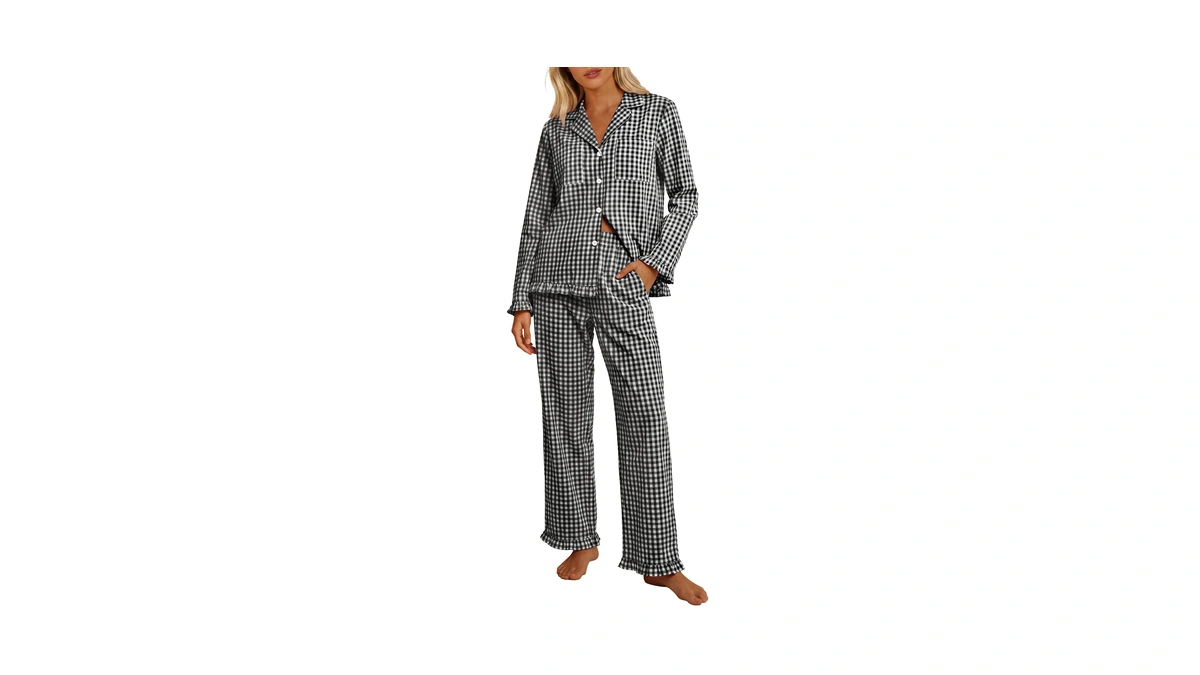 Anrabess Womens Striped & Gingham Pajama Sets,black White Plaid,s