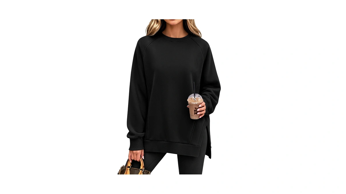 Anrabess Oversized Sweatshirt For Women Crewneck Fall Outfits Black S