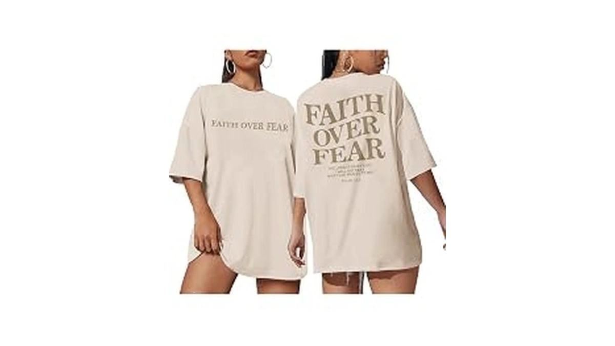 Sulayesh Faith Over Fear Christian Shirts For Women Oversized Jesus