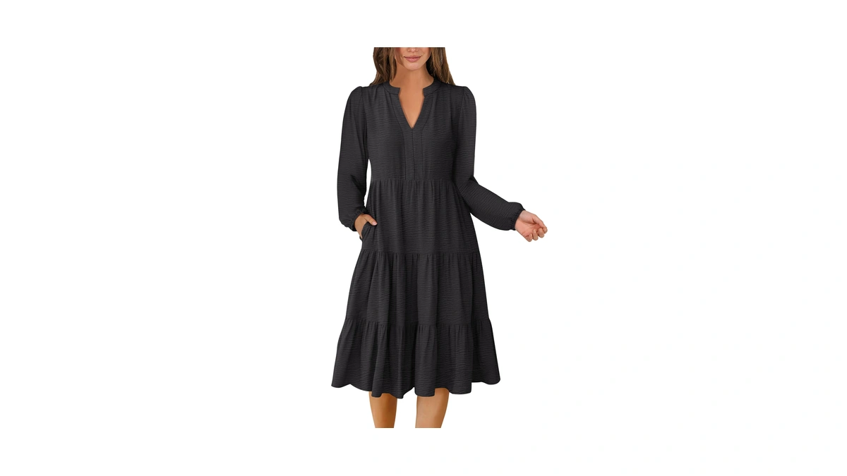 Anrabess Womens Long Sleeve Midi Dresses,black,small