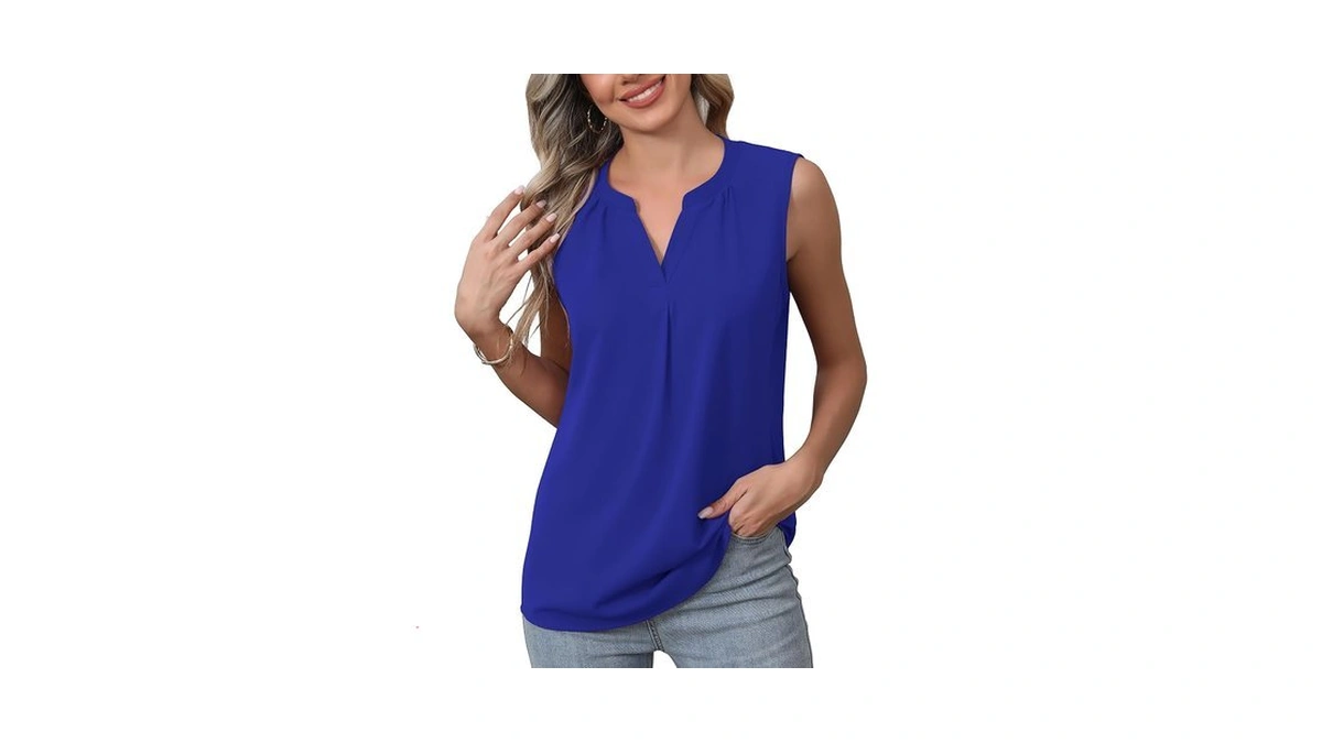 Ygjiegeng V Neck Womens Tank Tops Sleeveless Blouses Summer Chiffon