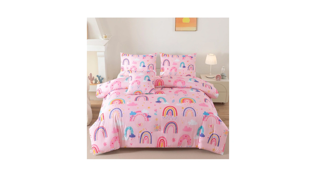 Askotu Rainbow Girls Bedding Set Twin Size, Love Hearts Rainbow