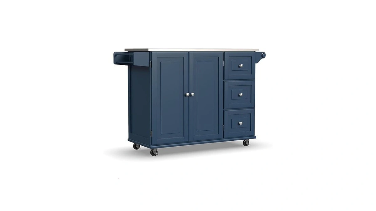 Homestyles Mobile Kitchen Island Cart With Stainless Steel Top, Blue