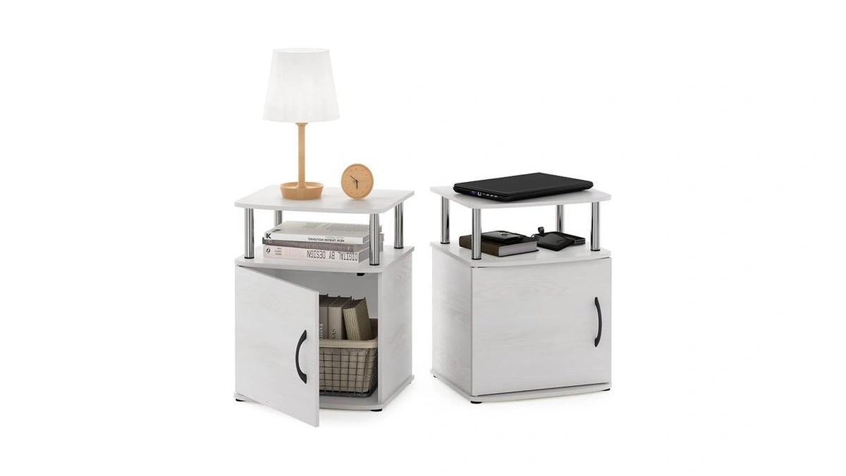 Furinno Jaya End Side Sofa Table/nightstand With Door, 2-pack, White