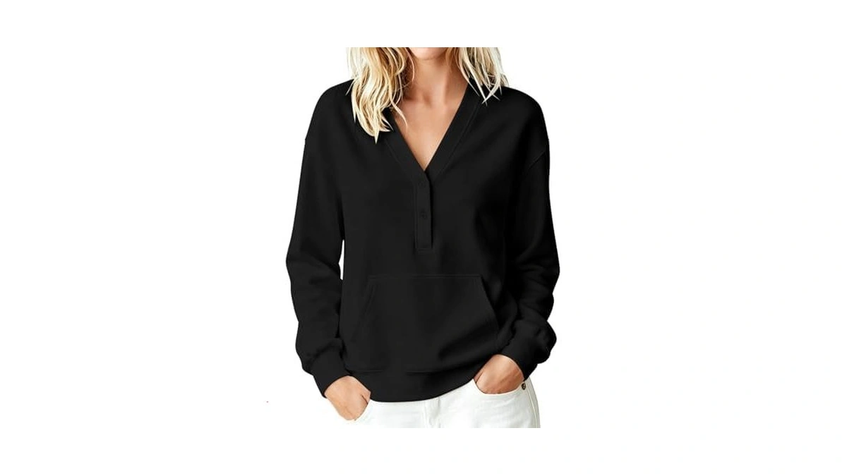 Vxrdju Sweatshirt For Women Trendy Button V Neck Tops Long