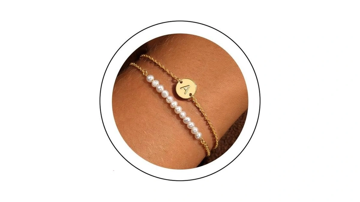 Ritach Gold Initial Bracelets For Women Girls, Freshwater Pearl Bracelet