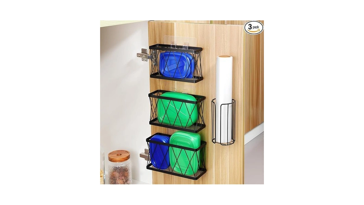 Yigii 3 Pack Adhesive Cabinet Organizer - Pantry Door Organizer