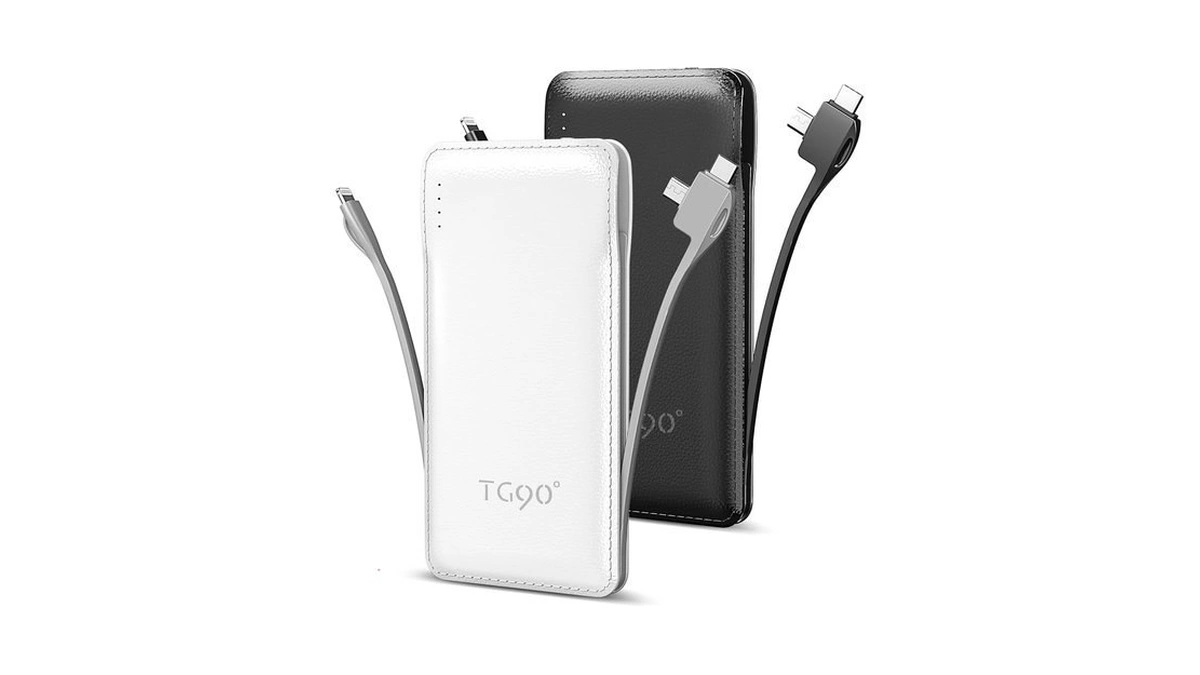Tg90° 10000mah Slim Portable Charger With Built In Cable,2pack Black&white