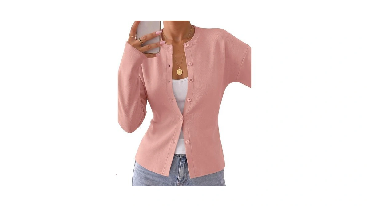 Zesica Women's Fall Long Sleeve Button Ribbed Knit Fitted Cardigan