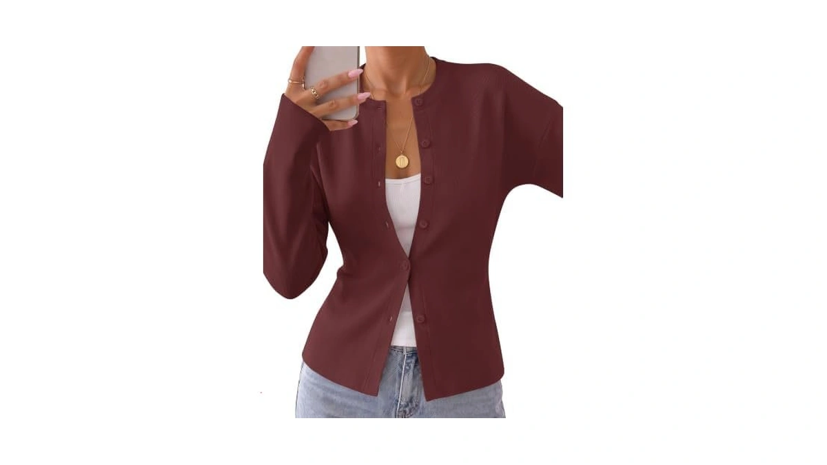 Zesica Women's Fall Long Sleeve Button Ribbed Knit Fitted Cardigan