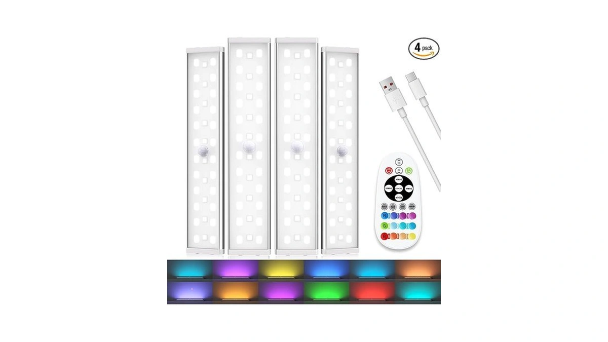 Diomart Under Cabinet Lighting Wireless, Rgb Led Closet Lights, 4