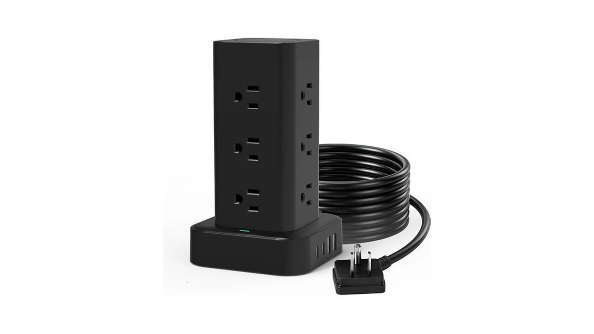 Power Strip Tower With Multiple Outlets, Flat Plug Surge Protector