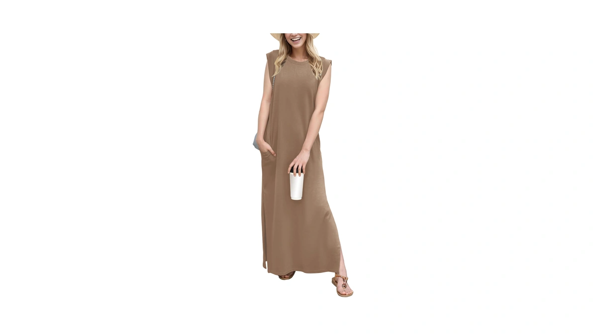 Grecerelle Womens Summer Casual Crew Neck Split Beach Long Maxi