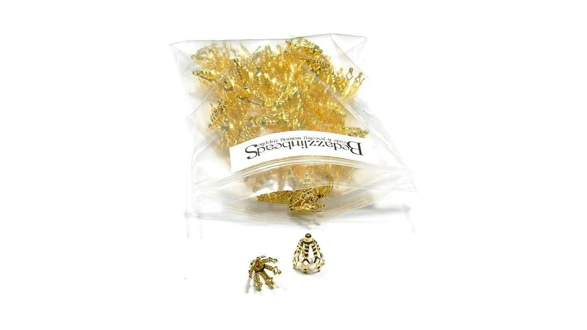 100 Big 12mm Plated Brass Bell Bead End Cap Charm
