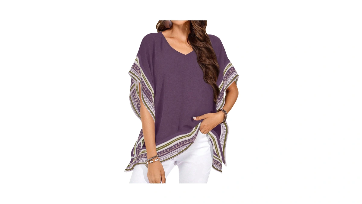 Falechay Women Blouses Trendy 2026 Floral Batwing Top Dark Purple