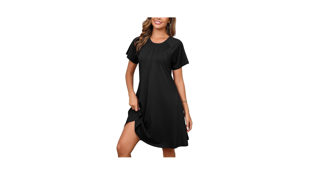 Heymoments Women's Short Sleeve Dress Black Small Round Neck Casual