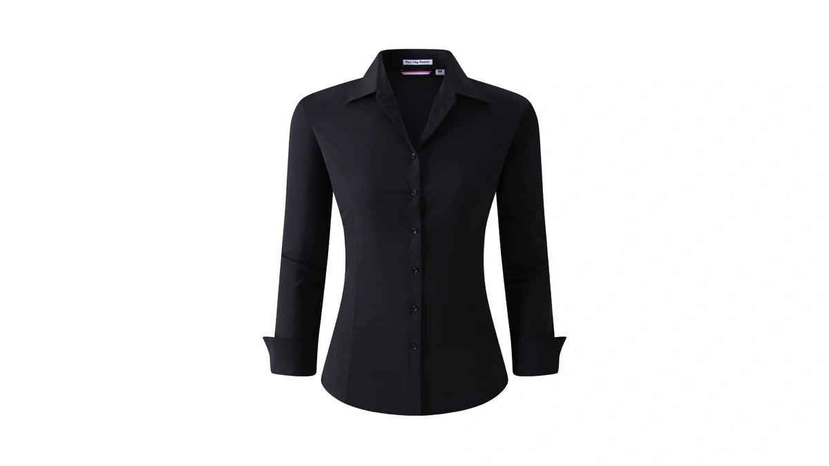 Esabel.c Womens Button Down Shirts Long Sleeve Stretch No-iron Black