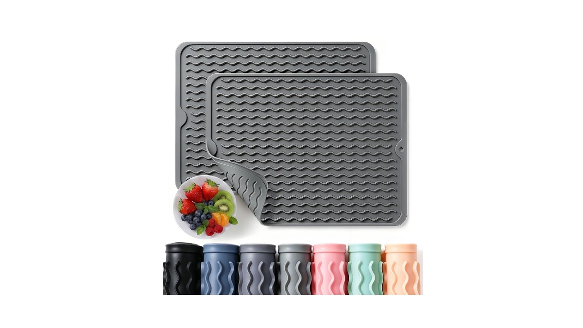 2 Pack Caketime Silicone Dish Drying Mat For Kitchen Counter