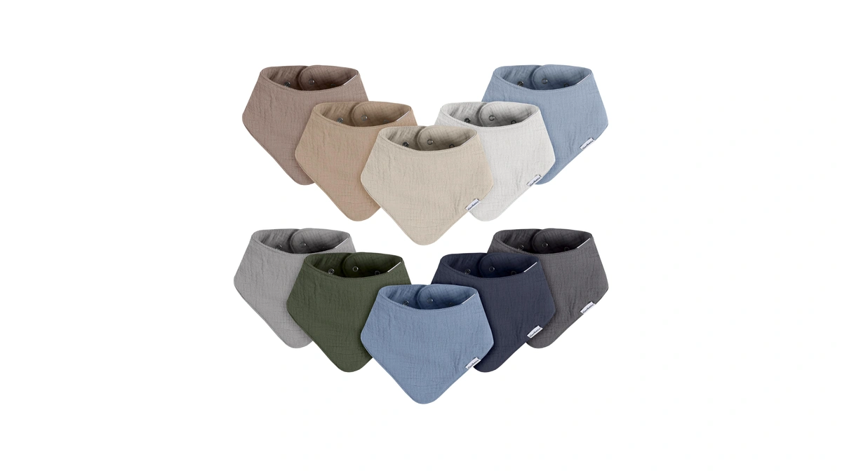 Gerber Baby Unisex Muslin Bandana Bibs 10-pack, Solid Nature, One