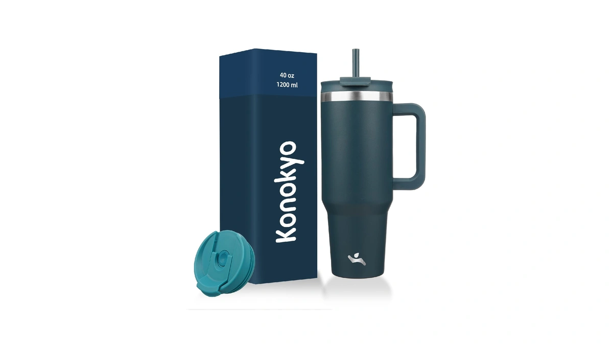 Konokyo 40 Oz Insulated Tumbler Water Bottle With Handle, Straw