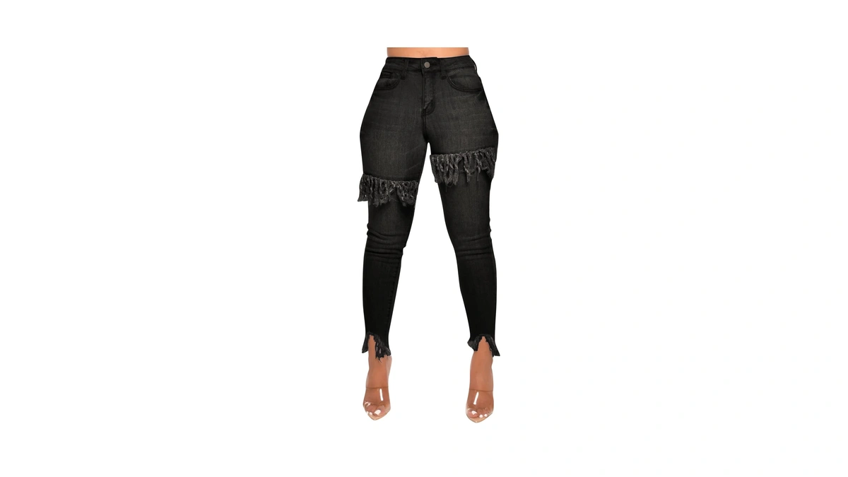 Fairbeauty Women's Skinny Stretch Jeans Frayed Raw Hem Slim Fit