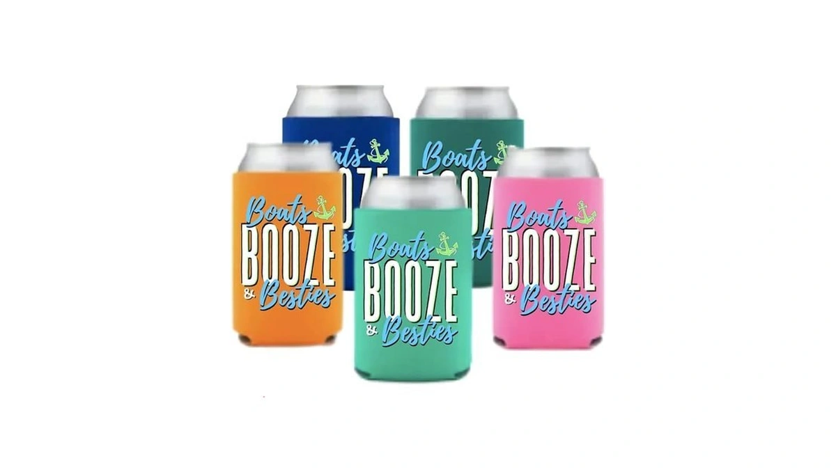 Boats Booze & Besties Can Coolies Drink Holders (set Of