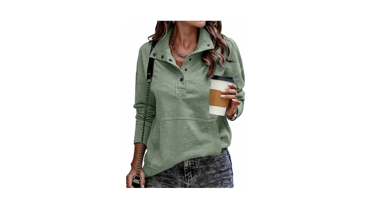 Shewin Women Fall Sweatshirt Oversized Pullover Tops, Geen, Size L