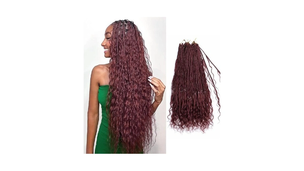 Svnmu Burgundy Boho Crochet Braids Human Hair Curls 18inch 8packs
