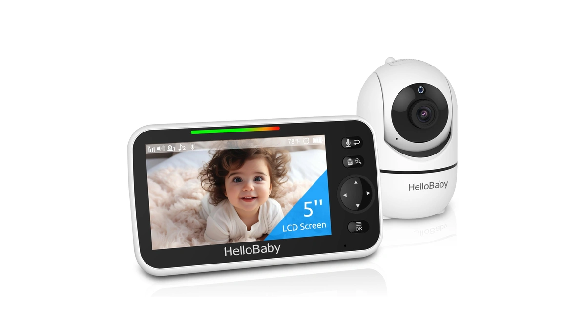 Hellobaby No Wifi Baby Monitor 5" Screen 30-hour Battery Pan-tilt-zoom