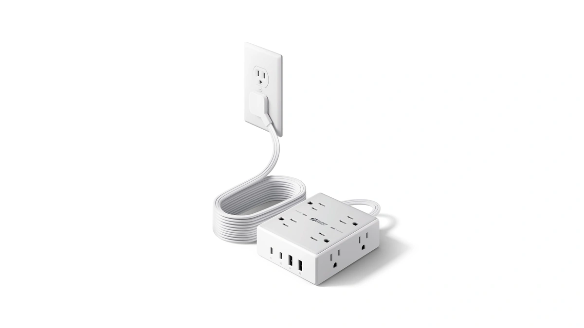 Superdanny Extension Cord,flat Plug Surge Protector Power Strip,10ft
