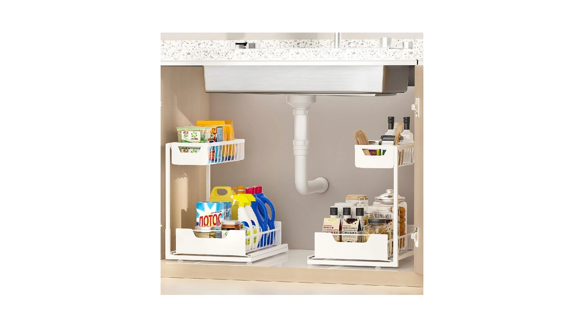 Ceetug Under Kitchen Sink Organizers And Storage, White, 2 Pack