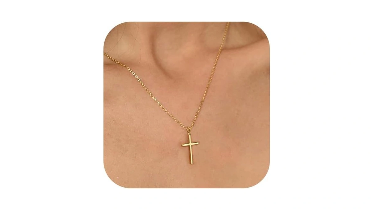 Nixmax Small Cross Necklace For Women, 14k Gold Silver Plated
