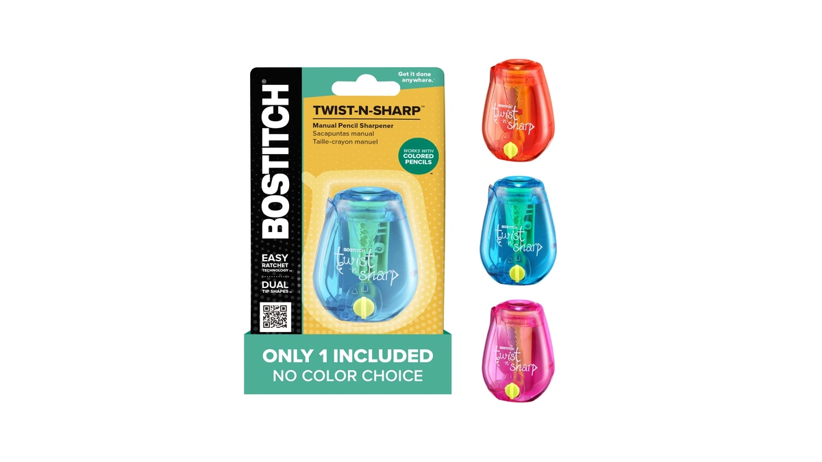 Bostitch Office Pencil Sharpener, Manual, One Assorted Color, Twist-n-sharp, Kids,