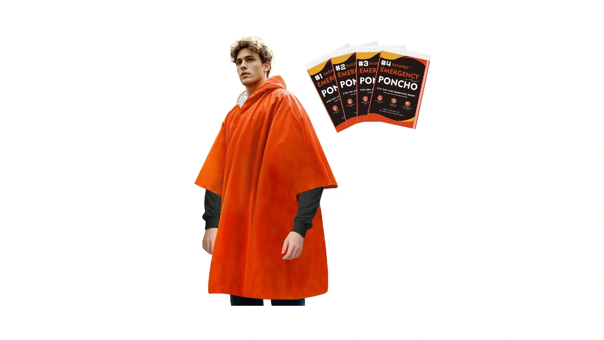 Rasupro 4 Pack Emergency Ponchos With Thickened Mylar Blanket Lining,