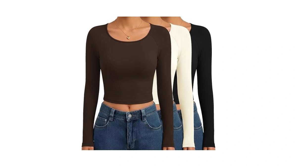 Ekouaer Crop Tops For Women Long Sleeve Shirts Slim Fit