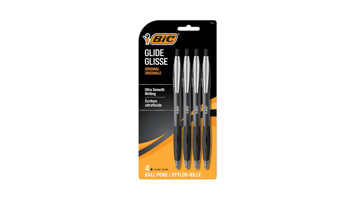 Bic Glide Black Retractable Ballpoint Pens, 1.0mm Medium Point, 4-count