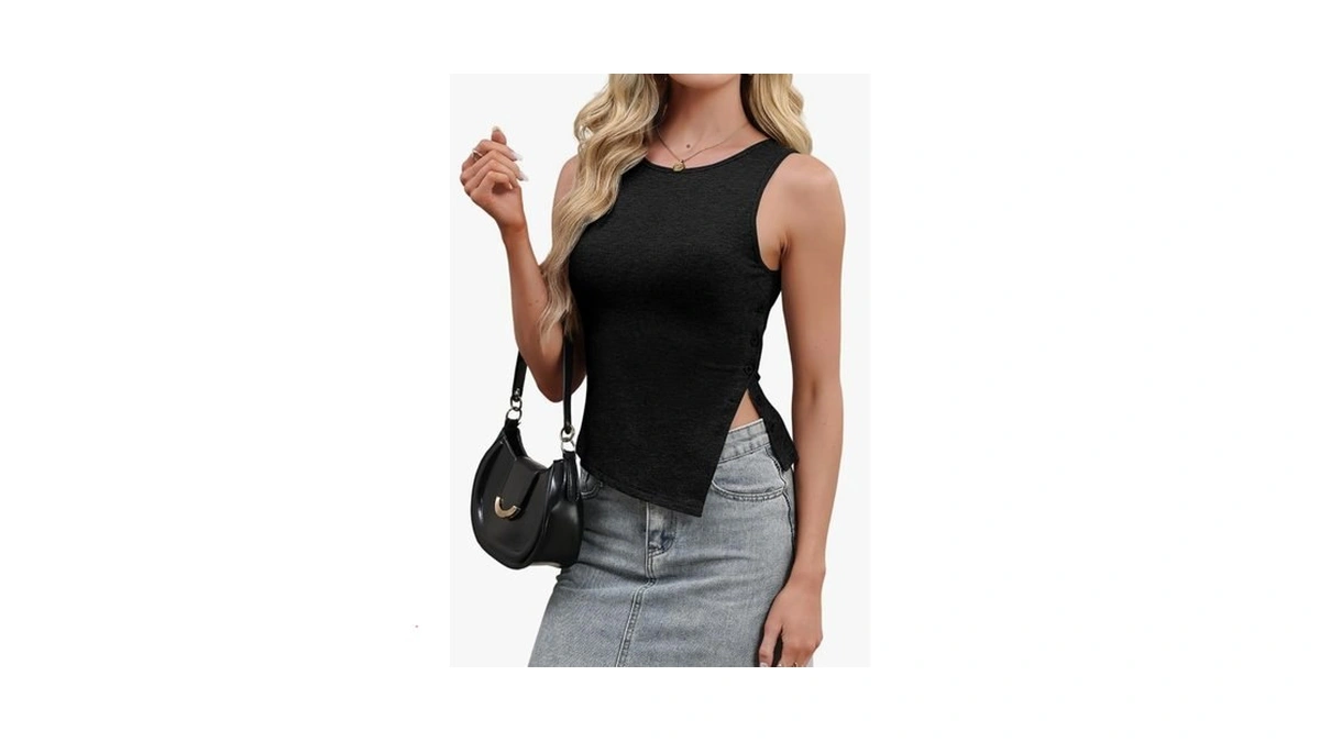 Datamount Womens Asymmetrical Ribbed Tank Top Sleeveless Summer Tops