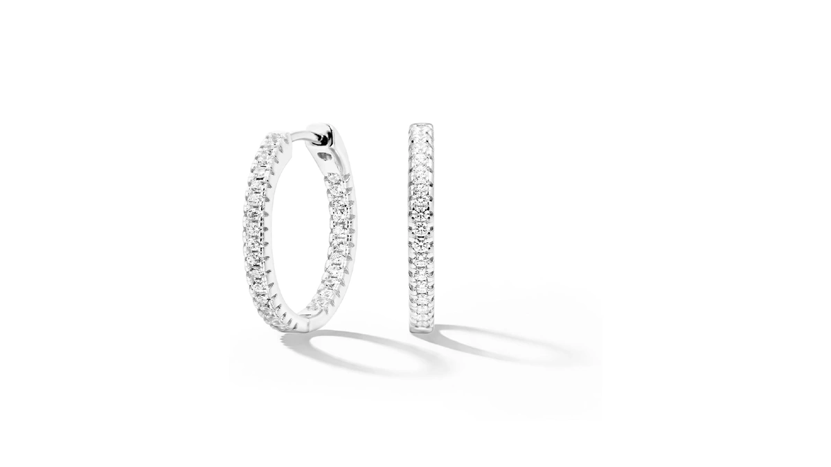 Sterling Silver Hoop Earrings White Gold Plat...