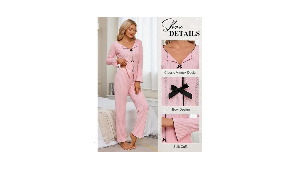 Vxvger Women's Pajama Sets Soft Cozy Pjs, Slim Fit V