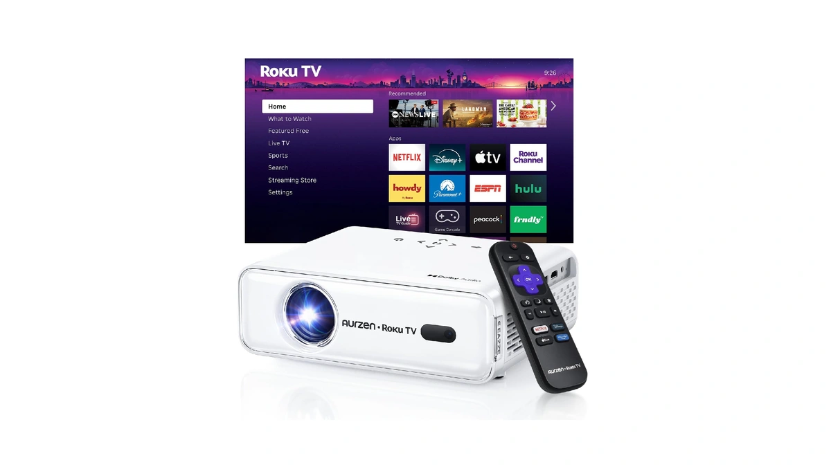 Aurzen Roku Tv D1r Smart Portable Outdoor Projector With Wifi