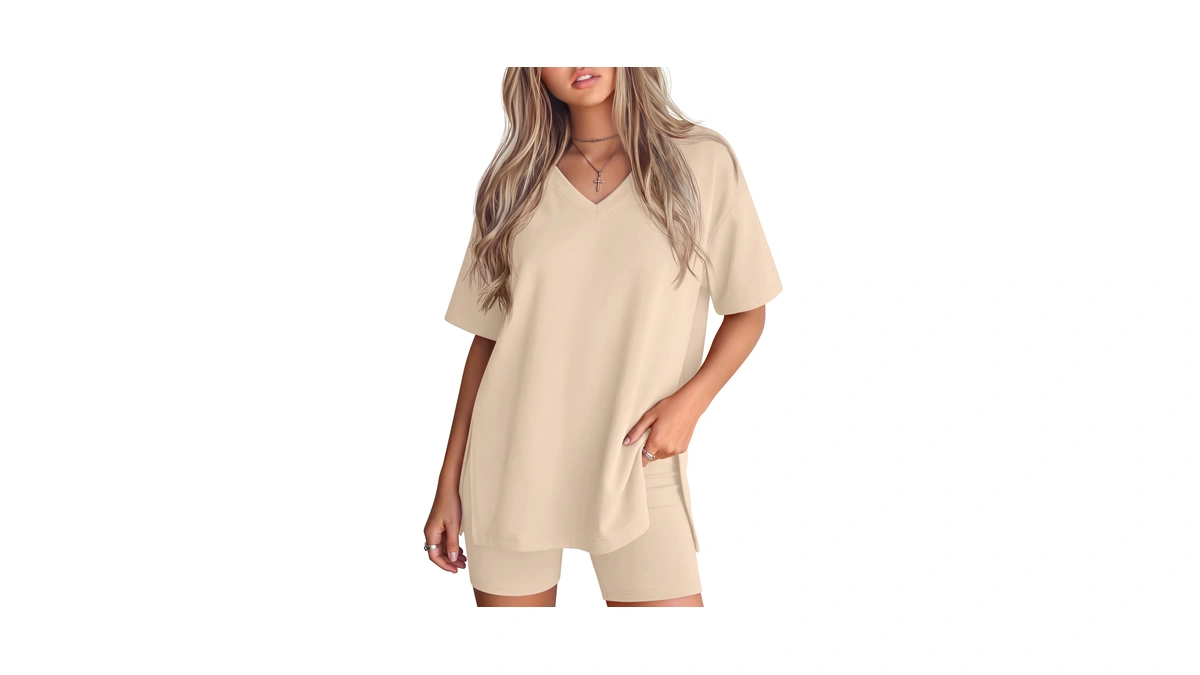 Neer 2 Piece Set Women Summer Lounge Sets, Apricot, Large