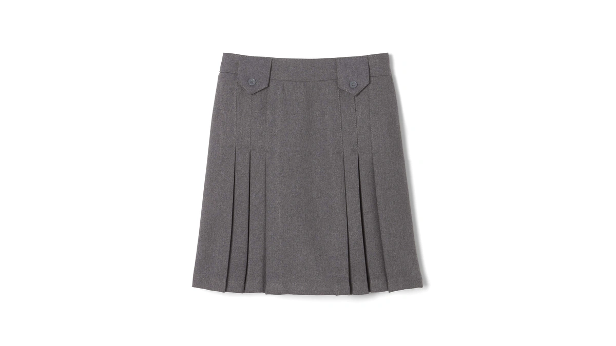 French Toast Girls' Adjustable Waist Front Tab Pleated Skirt, Heather