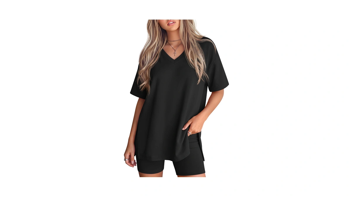 Neer 2 Piece Set Women Summer Lounge Sets, Black, X-large