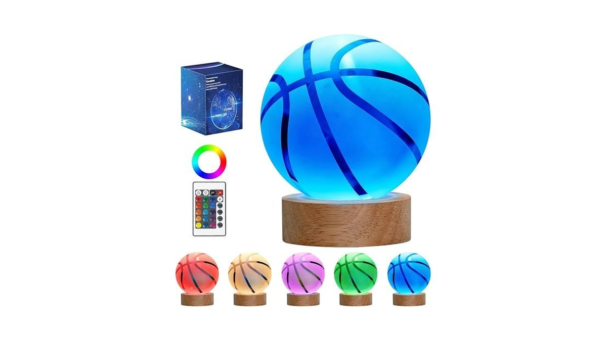 Basketball Night Light, 3d Crystal Ball Lamp With 16 Led