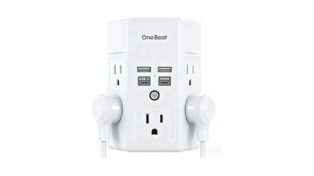 One Beat Surge Protector Wall Outlet Extender, 5 Outlets &